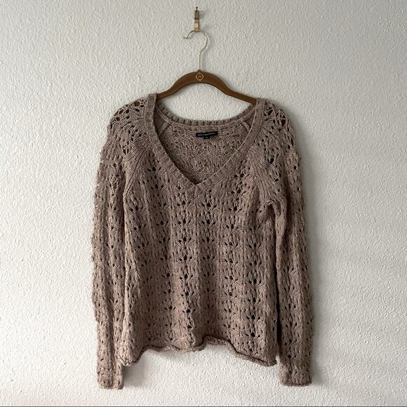 American Eagle Outfitters Sweaters - American Eagle Tan V Neck Sweater Open Knit Size Small